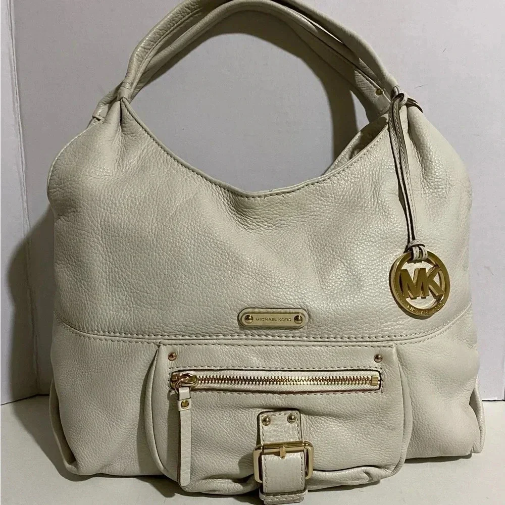 Michael kors white pebble leather satchel handbag